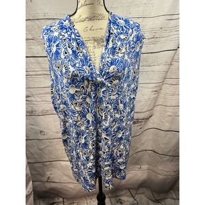 Jones New York Woman Blue White Floral Daisy Cowl Neck Sleeveless Top 0X
